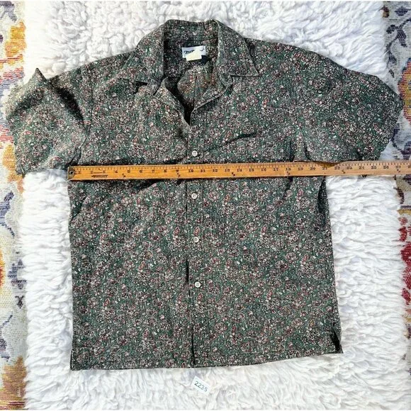 Vintage Tori Richards Men's Hawaiian Shirt Med Multi Green Short Sleeve Pocket - Picture 2 of 4